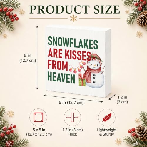Snowflakes Are Kisses From Heaven Wood Box Sign, Winter Snowman Decor - color: Style 24