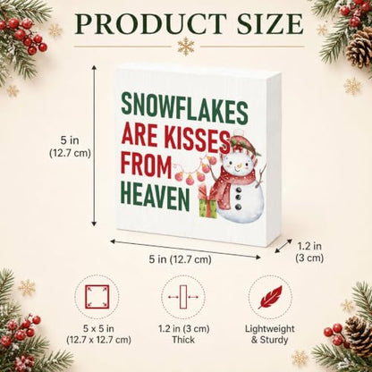 Snowflakes Are Kisses From Heaven Wood Box Sign, Winter Snowman Decor - color: Style 24