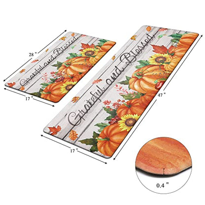 Pauwer Fall Pumpkin Kitchen Rugs Set of 2, Anti Fatigue Kitchen Mats - color: Grateful Blessed