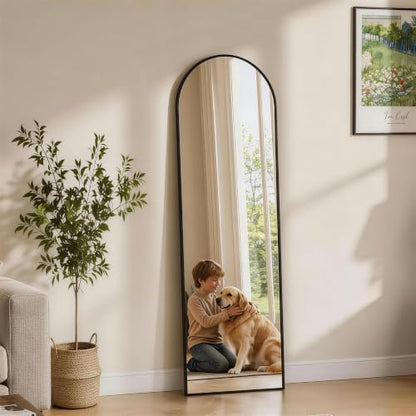 65" x 22" Arched Full Body Mirror with Stand（Black） - color: Black, size: 65"L x 22"W