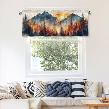 Mountain Landscape Valances for Windows Rod Pocket Curtain Valance 1 Panel Short Curtains for Kitchen Bathroom Living Room Bedroom Window Treatments - color: Mountain Landscape
