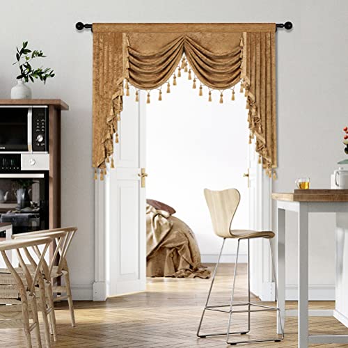 ELKCA Thick Chenille Window Curtains Valance for Living Room Bronze Waterfall Valance for Bedroom,Rod Pocket (Bronze, W59) - color: Valance,bronze, size: 59"W x 43"L (Pack of 1)