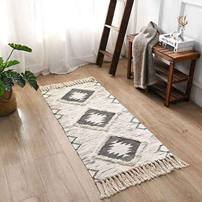 Boho Runner Rug 2'x4.3', Washable Hallway Rug Runner Non Slip Rubber Backed, Kitchen Farmhouse Area Rug Floor Mat with Tassels, Tufted Woven Cotton Entryway Carpet, Grey - color: Grey, size: 2' x 4'3" (Runner)