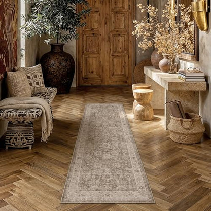 HUGEAR 2x6 Taupe Retro Distressed Washable Runner Rug for Hallway - color: A| Taupe, size: 2' x 6' (Runner)