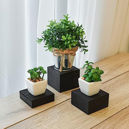MOOCA Wooden Display Risers Set - 3 Different Height Stands, Black - color: Black