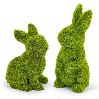 Easter Bunny Decorations,Resin Moss Bunny Figurine,Garden Artificial Moss Rabbit Easter Décor Easter Party Favors Gifts(Small-2pcs) - size: Small-2pcs
