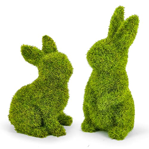 Easter Bunny Decorations,Resin Moss Bunny Figurine,Garden Artificial Moss Rabbit Easter Décor Easter Party Favors Gifts(Small-2pcs) - size: Small-2pcs