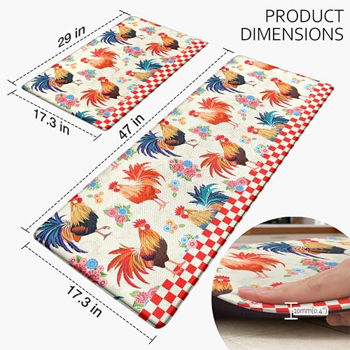 Kitchen Rugs for Floor 2 Pcs Memory Foam Padded Anti Fatigue Kitchen Mat - color: Rooster-2