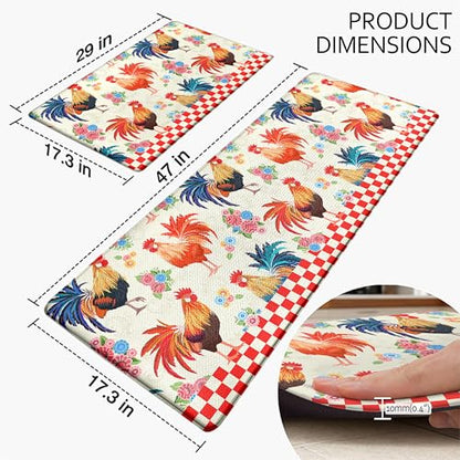 Kitchen Rugs for Floor 2 Pcs Memory Foam Padded Anti Fatigue Kitchen Mat - color: Rooster-2