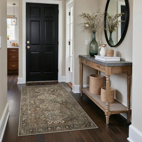 Bavni 3x5 Washable Area Rug for Entryway, Non Slip, Vintage Brown - color: Brown, size: 3' x 5' (Rectangular)