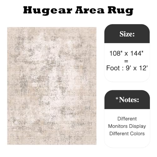 HUGEAR 9x12 Beige Abstract Washable Area Rug for Living Room - color: Beige, size: 9' x 12' (Rectangular)