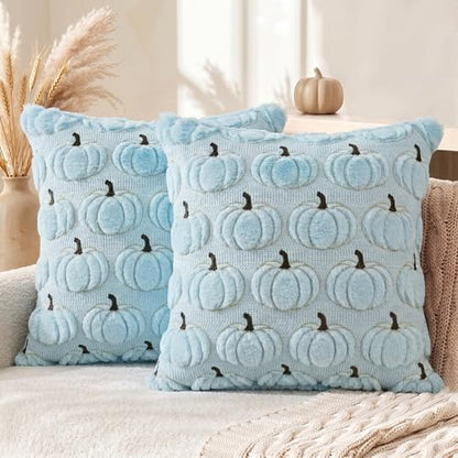 AVOIN colorlife Blue Fall Pumpkin Throw Pillow Covers 20x20 Inch - color: Blue, size: 20" x 20" (Pack of 2)