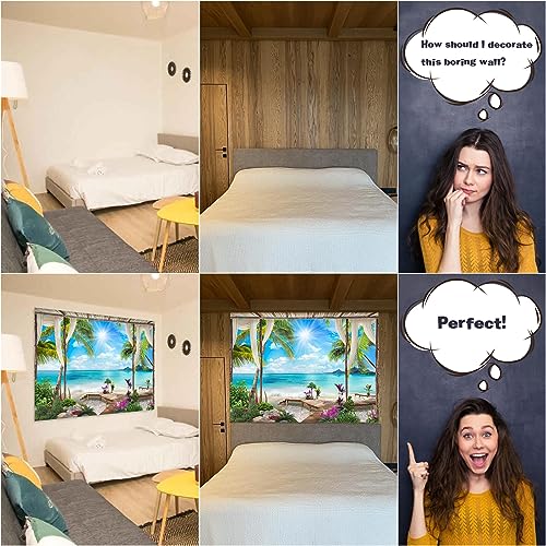 Leeisysme Beach Landscape Tapestry, Tropic Ocean Sea Island Palm Tree Seaside Tapestries for Living Room Summer Window Wall Hanging 36×48 Inch - color: Island, size: 48"L x 36"W
