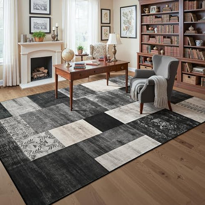 Tepook 5x7 Area Rugs for Living Room, Washable Large Geometric Bedroom Rug - color: Black and White, size: 5' x 7' (Rectangular)