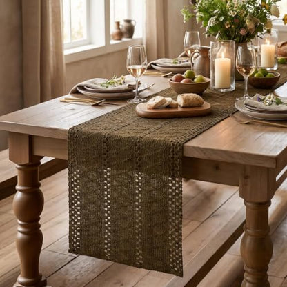Artoid Mode Coffee Woven Farmhouse Hollow Table Runner 12x36 Inch - color: Light Coffee, size: 12" x 36", Table Runner