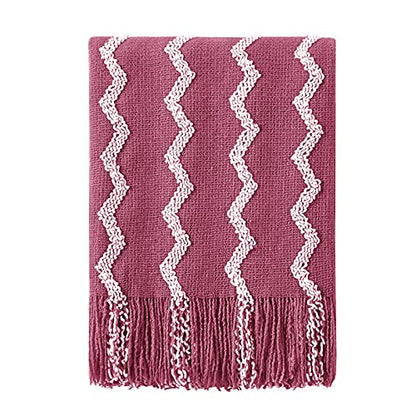 BOURINA Knitted Throw Blanket Chenille Outdoor Blanket,Rose Wine 50x60Inch - color: A-rose Wind, size: 50"×60"