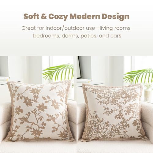 Maple Leaf Plant Pillow Cover for Couch Modern Style Pillow Covers Snow Neil Courtyard Home Pillow Cover 2-Pack Set for Living Room Sofa Bed, Flower Plant Style (Light Brown, 18 * 18 inch) - color: Leaf + Brach Light Brown
