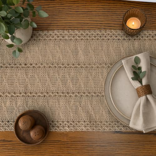 Artoid Mode Linen Woven Farmhouse Hollow Table Runner 12x36 Inch - color: Linen, size: 12" x 36", Table Runner