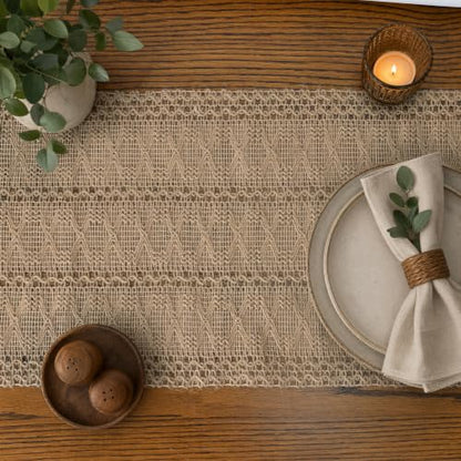 Artoid Mode Linen Woven Farmhouse Hollow Table Runner 12x36 Inch - color: Linen, size: 12" x 36", Table Runner