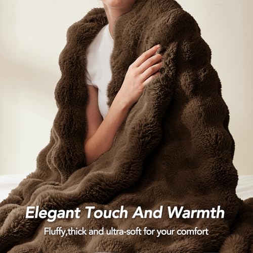 L'AGRATY Faux Rabbit Fur Throw Blanket for Couch, 50'' x 60'', Cocoa Brown - color: Cocoa Brown, size: 50" x 60"