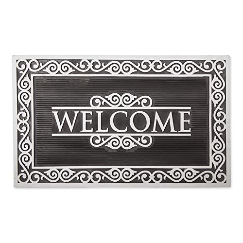 DII High Traffic All-Weather Rubber Doormat, 18x30, Diamond Lattice - color: Silver Welcome Scroll, size: 1'6" x 2'6" (Rectangular)