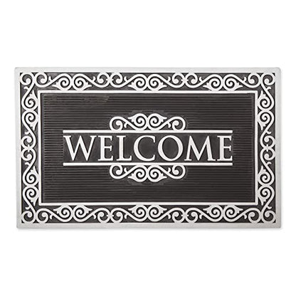 DII High Traffic All-Weather Rubber Doormat, 18x30, Diamond Lattice - color: Silver Welcome Scroll, size: 1'6" x 2'6" (Rectangular)
