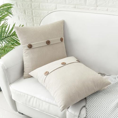 HWY 50 Cream White Chenille Throw Pillow Covers 16x16 Inch Buttons - color: Cream White, size: 16" x 16" (Pack of 2)