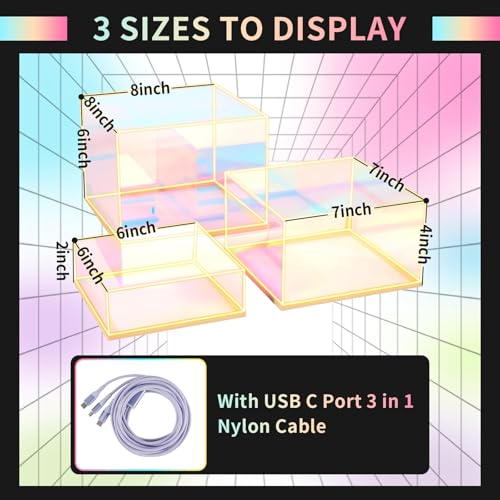 3Pcs Iridescent Acrylic Display Riser with LED light - color: Iridescent-LED light-3pcs