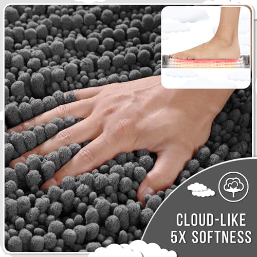 Yimobra Bathroom Rugs Sets 2 Piece, Super Absorbent Bath Mat Set, Dark Grey - color: Dark Grey, size: 32''x20''+24''x17''