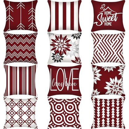 Flutesan 12 Pcs Pillow Covers 18x18 Geometric Linen for Couch, Red - color: Red