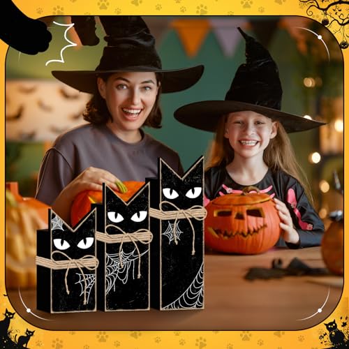 Britimes Halloween Black Cat Tray Decor, 3 Pack, Wooden - style: Black Cat