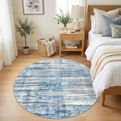 KOZYFLY Abstract Round Washable Rug 5Ft Kitchen Circle Rug Blue Beige - color: Blue Beige, size: 5' (Round)