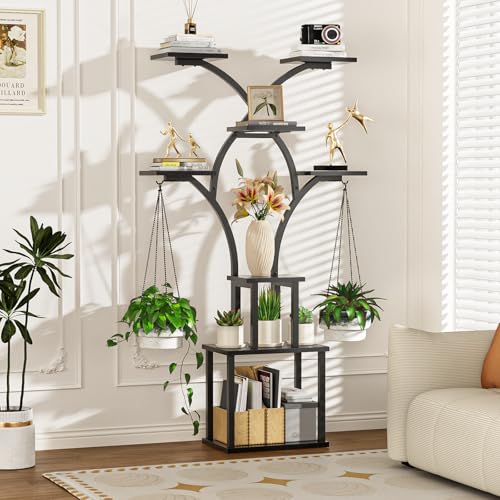 Elbourn Plant Stand Indoor with Grow Light - 8 Tiered 60" Plant Shelf - color: Black