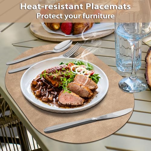 ADRIMER Oval Placemats Set of 6, Wipeable Faux Leather, Apricot - color: Apricot