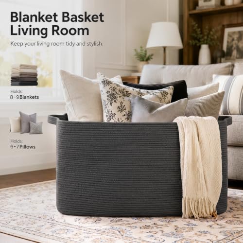 OIASKET 108L Extra Large Blanket Basket Living Room, 24.8" x 16.2" x 16.2" - color: Dark Grey, size: 24.8" x 16.2" x 16.2"