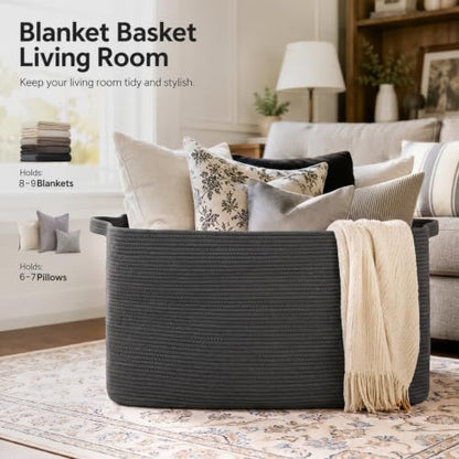 OIASKET 108L Extra Large Blanket Basket Living Room, 24.8" x 16.2" x 16.2" - color: Dark Grey, size: 24.8" x 16.2" x 16.2"