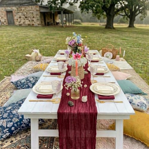 10 Pack Burgundy Cheesecloth Table Runner 17 x 108 Inch - color: Burgundy, size: 10Pcs - 9 Ft