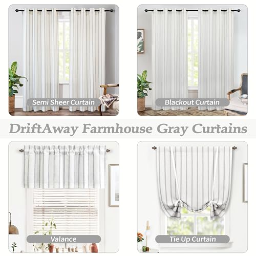 DriftAway Farmhouse Double Layer Linen Blackout Tie Up Curtains Thermal Insulated Vertical Striped Fully Lined Balloon Roman Shade Bathroom Window Adjustable Rod Pocket 45 Inch by 63 Inch Gray - color: Grey, size: 45"W x 63"L (Pack of 1)