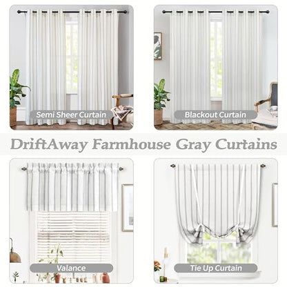 DriftAway Farmhouse Double Layer Linen Blackout Tie Up Curtains Thermal Insulated Vertical Striped Fully Lined Balloon Roman Shade Bathroom Window Adjustable Rod Pocket 45 Inch by 63 Inch Gray - color: Grey, size: 45"W x 63"L (Pack of 1)