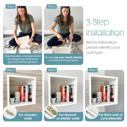 Kaboon Cube Shelves Set2, White Display Shelves Wall Mount 7.75" D x 12.5" W x 12.5" H, (White, Square 2 Cubes) - color: White, size: Square-Set2