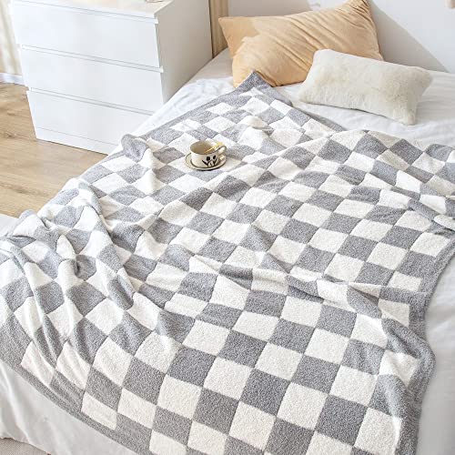 SeaRoomy Fuzzy Checkered Throw Blanket for Couch,Light Grey 60"X79" - color: Grey, size: 60"×79"