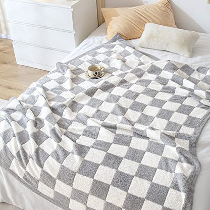 SeaRoomy Fuzzy Checkered Throw Blanket for Couch,Light Grey 60"X79" - color: Grey, size: 60"×79"