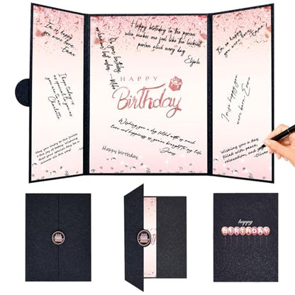 Crenics Black and Pink Birthday Guest Signature Book Alternative 18" x 12" - color: Black and Pink