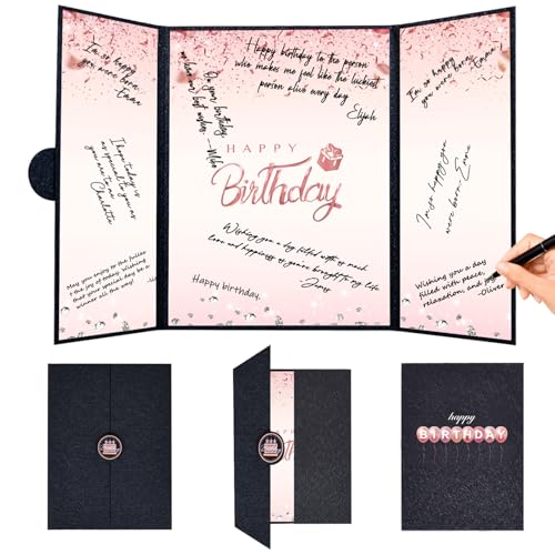 Crenics Black and Pink Birthday Guest Signature Book Alternative 18" x 12" - color: Black and Pink
