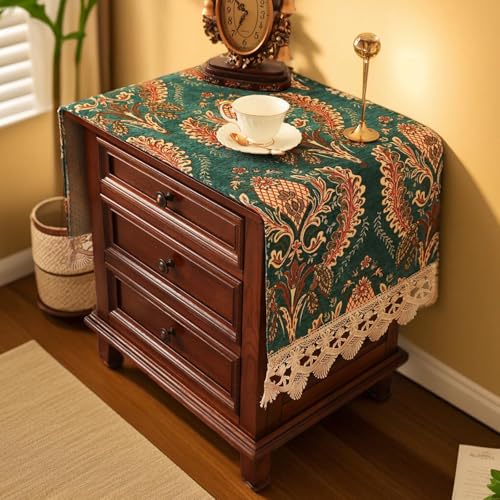 Nightstand Cover Emerald, Jacquard Lace Topper, 15.7x43.3 Inch - color: Emerald, size: 43.3" x 15.7" (Rectangular)