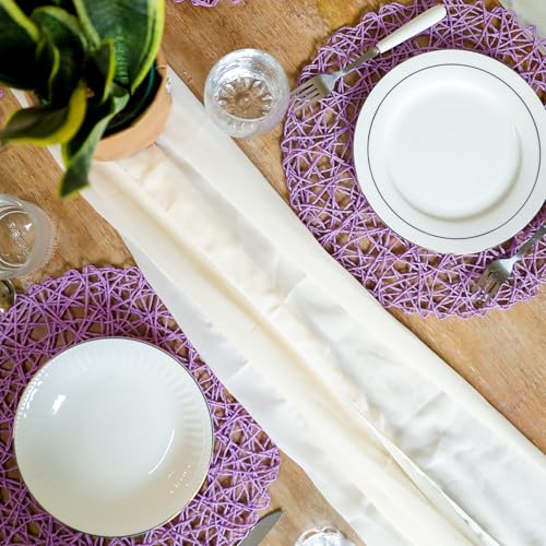 AHHFSMEI Paper Braided Round Placemats Set of 12 Natural Non-Slip Heat Resistant Table Mats for Dining Tables Woven Indoor Outdoor Place mats(Purple,12) - color: Purple