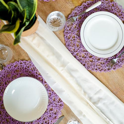 AHHFSMEI Paper Braided Round Placemats Set of 12 Natural Non-Slip Heat Resistant Table Mats for Dining Tables Woven Indoor Outdoor Place mats(Purple,12) - color: Purple