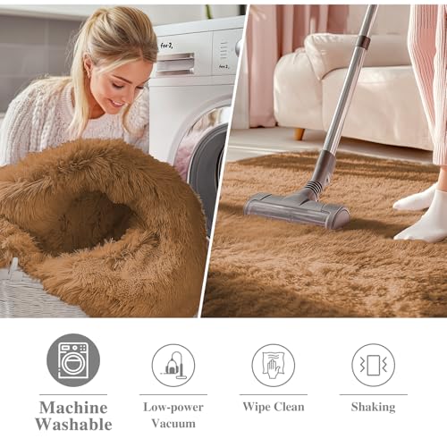 OLANLY Khaki Round Rugs for Bedroom - Machine Washable, 2 ft Circle Area Rugs for Living Room, Soft and Fluffy Shaggy Carpet for Teen Girl and Boys, Nursery Rooms, Dorms, Home Decor Aesthetic - color: Khaki, size: 2 Ft Round