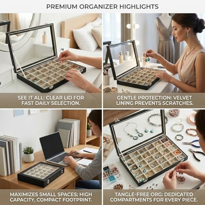 Stratalife 12 Grid Bracelet Jewelry Box, Bangle Holder Organizer with Lid - color: Beige-Black, size: 12 Grid