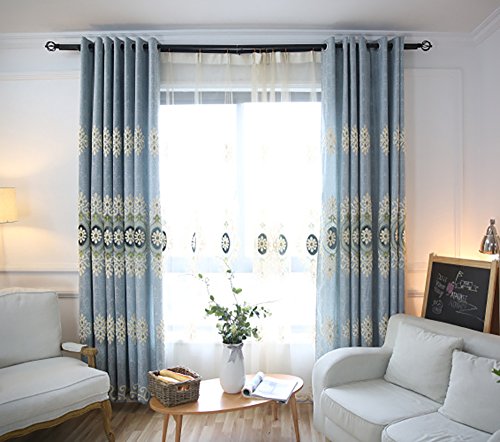 VOGOL Simple Chenille Jacquard Blackout Window Elegance Curtains/Drapes/Panels/Treatments for Bedroom Living Room,Top Grommets (2 Panels) - color: Blue-curtain, size: 42"W x 63"L (Pack of 2)